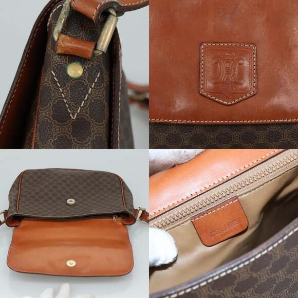 CELINE Macadam Canvas Shoulder Bag Pvc Leather Brown Gold - Picture 11 of 13